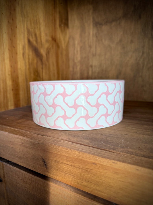 Pink & White Dog Bowl - Large