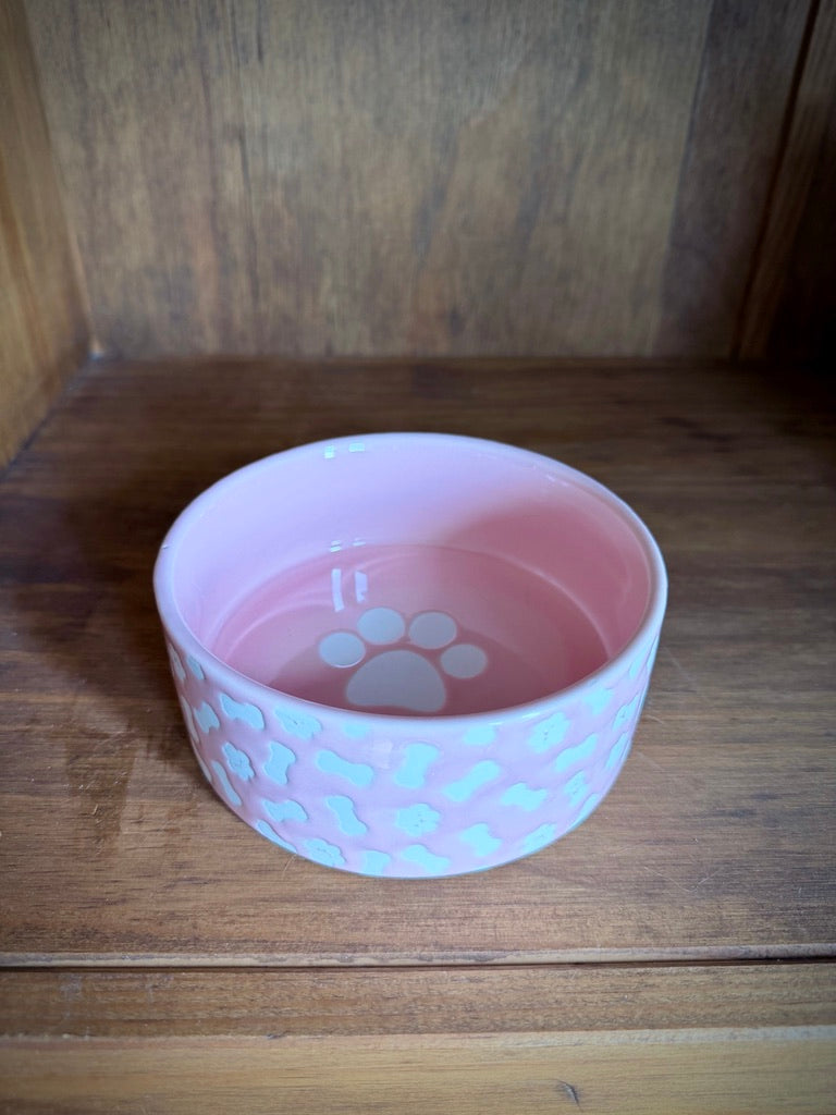 Pink & White Dog Bowl - Large
