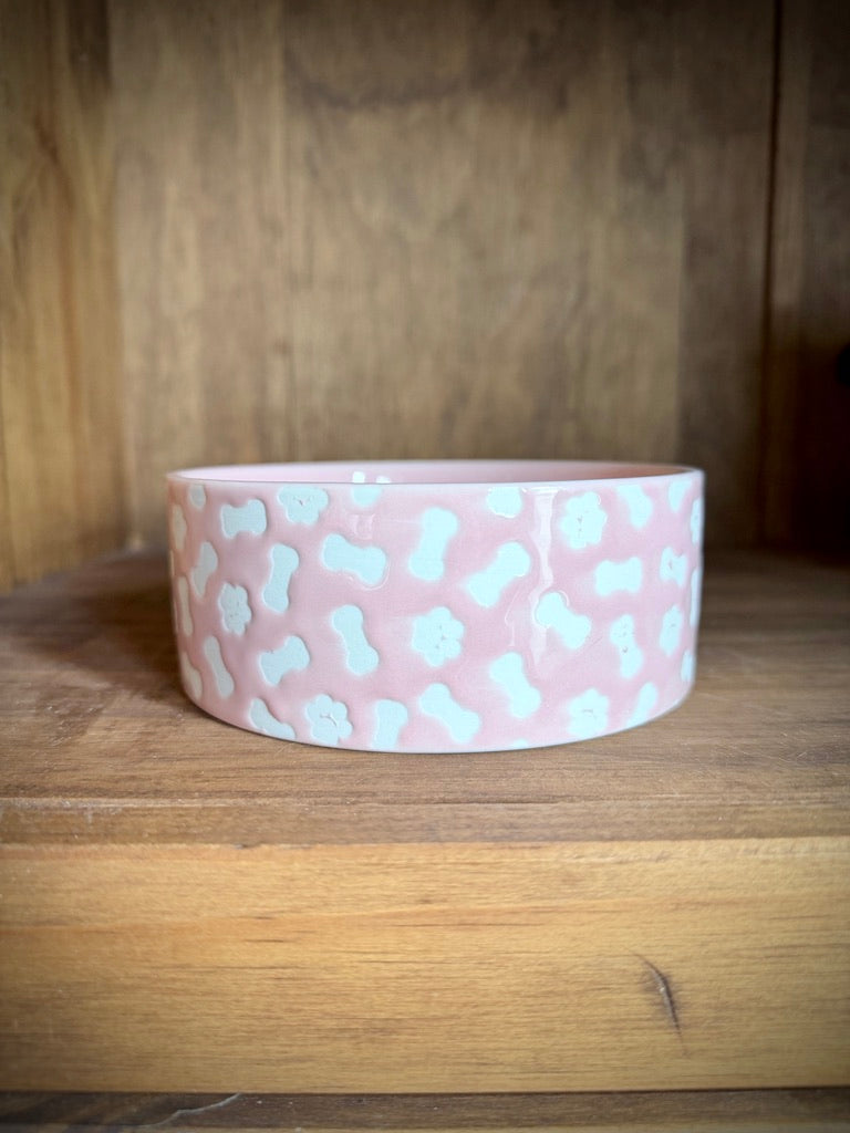 Pink & White Dog Bowl - Large
