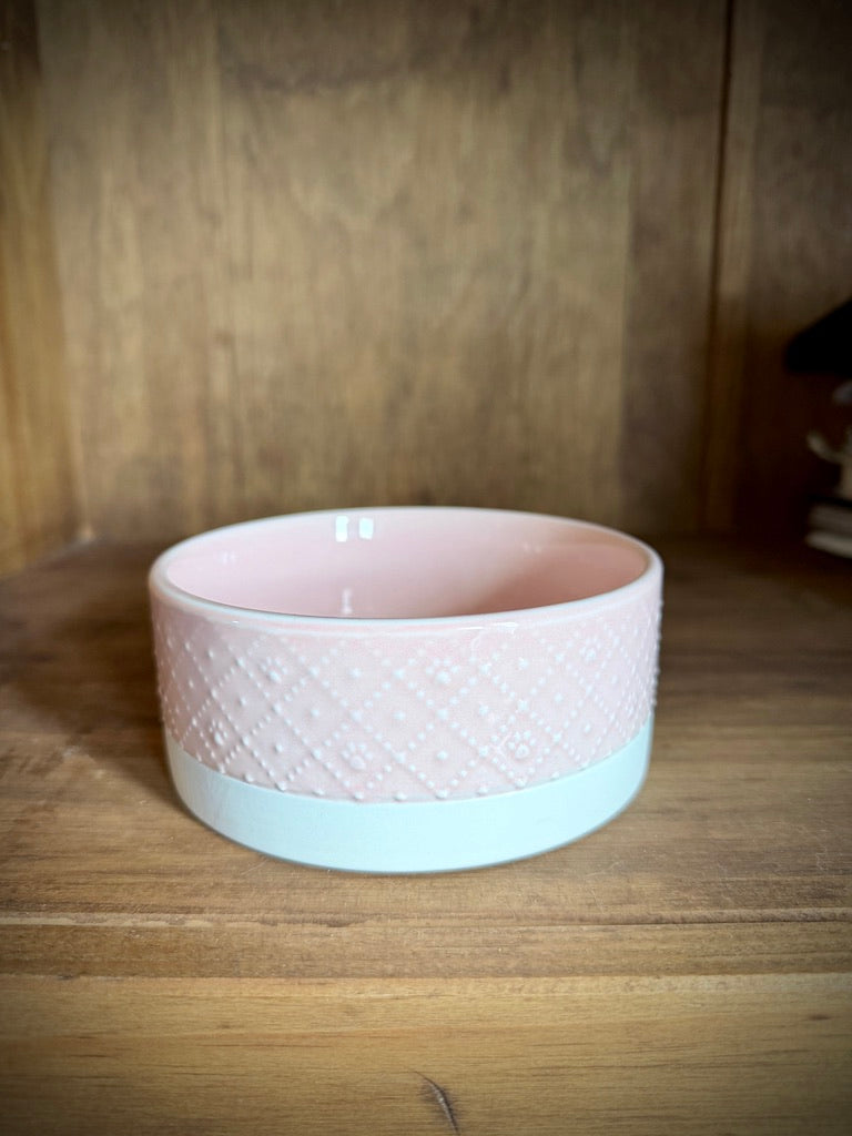 Pink & White Dog Bowl - Small